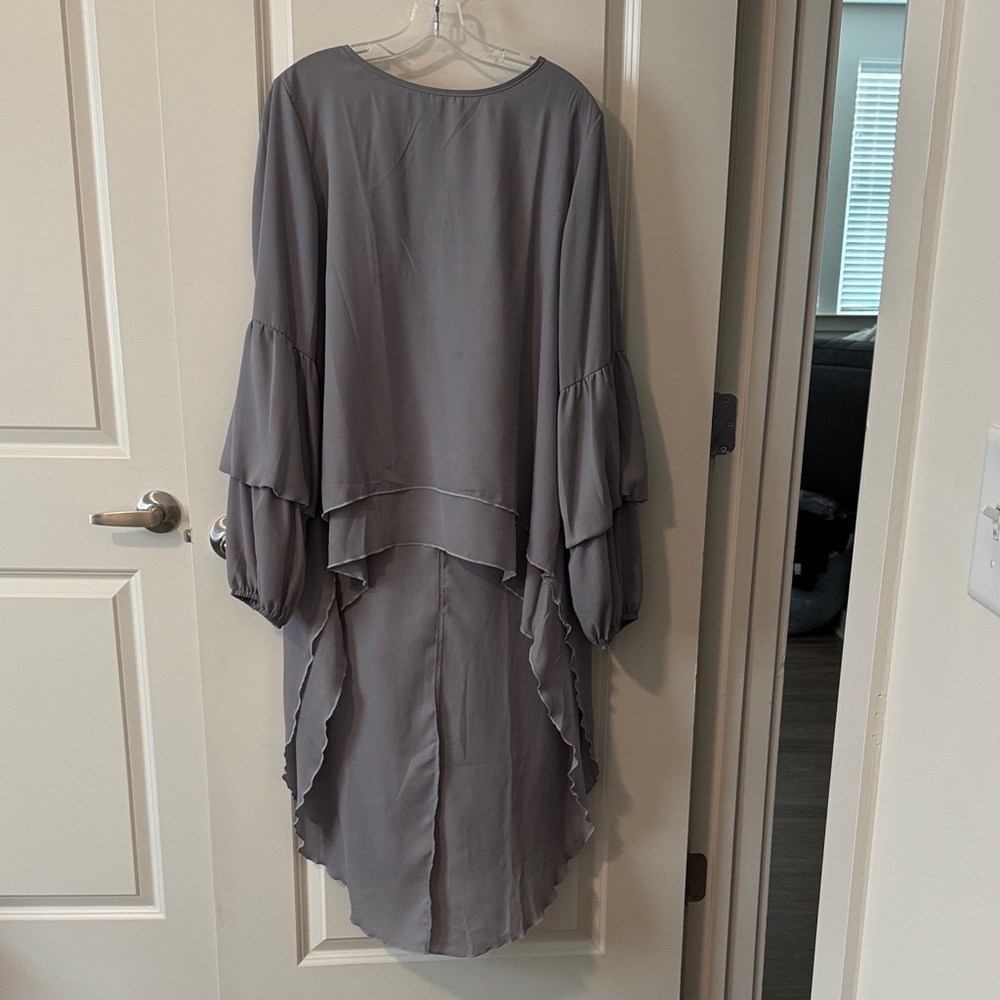 Gray Ruffled Long Sleeve Dress